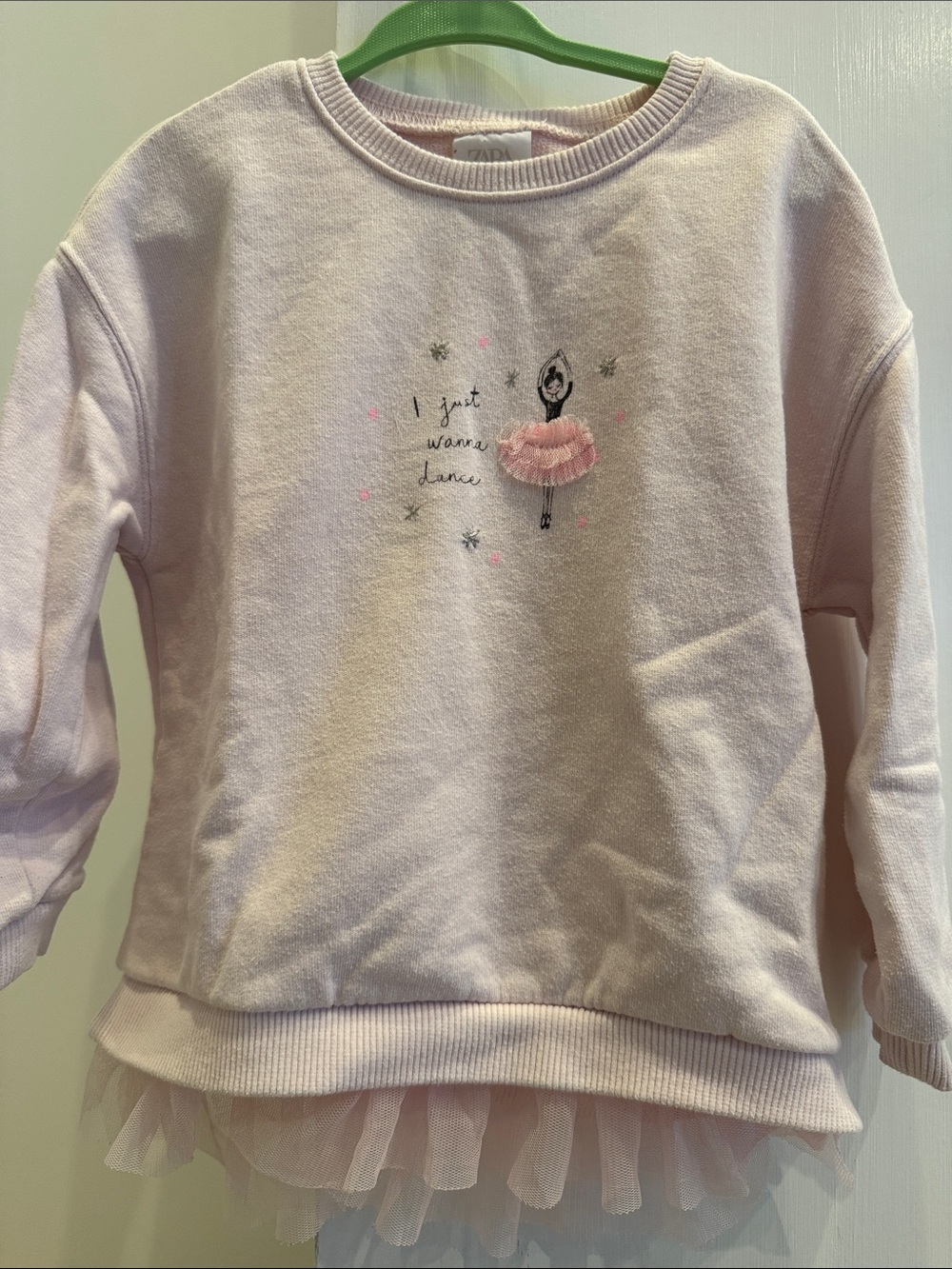 Zara Light Pink Ballet Tulle Hem Sweatshirt